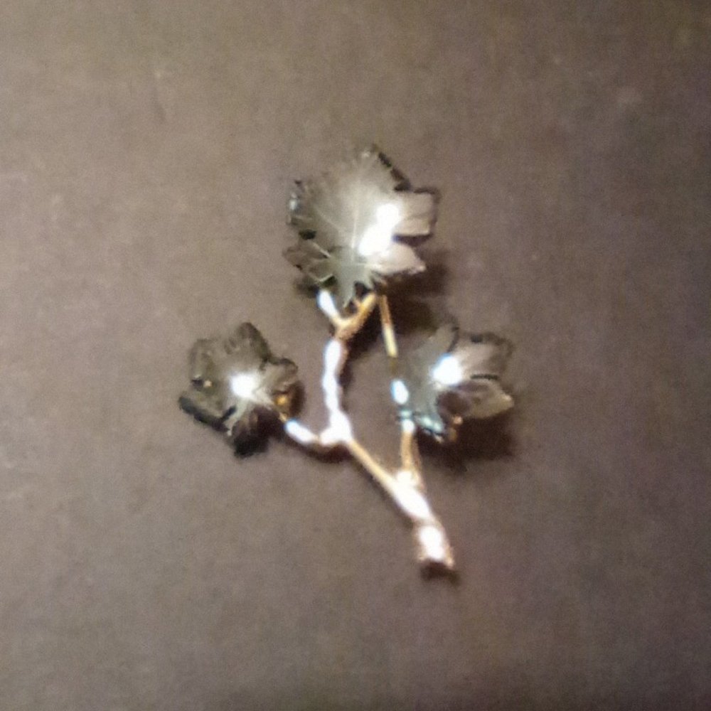 Black Hematite Gold Tone Branch With Three Leaf 1 3/4 Inch Brooch Pin